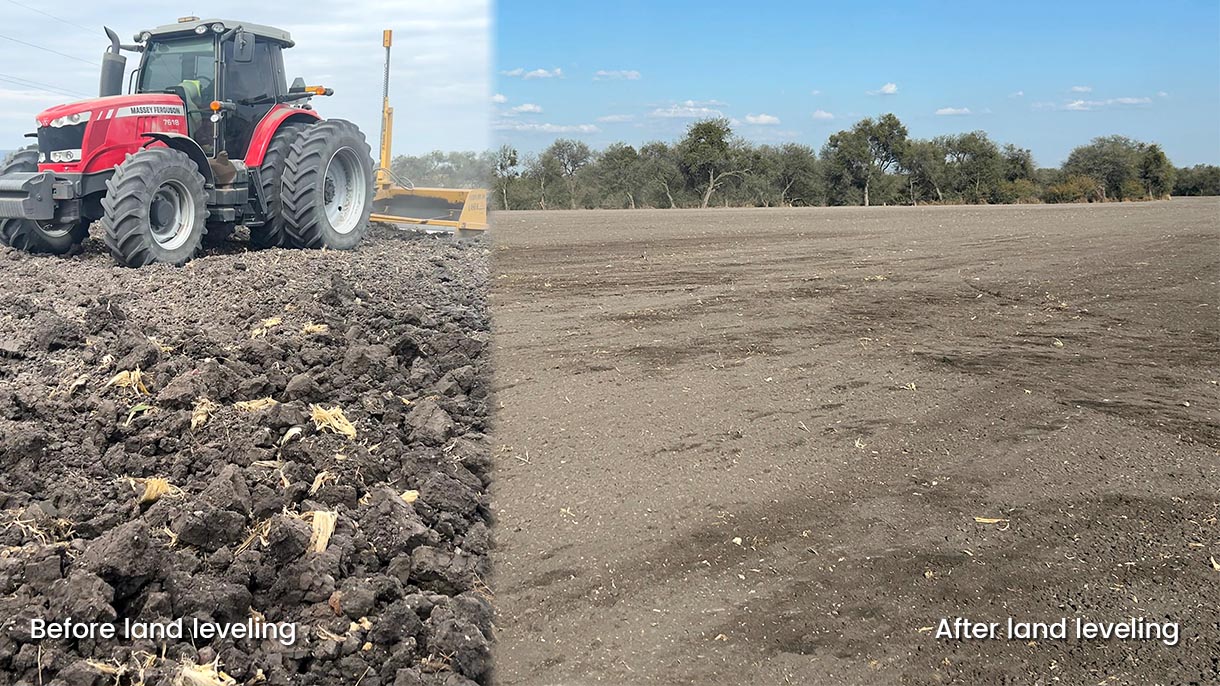 A before and after comparison of land leveling