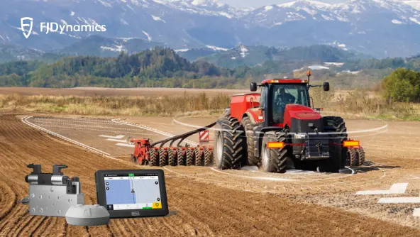 FJD Hydraulic Autosteering System integrated on a tractor in the field
