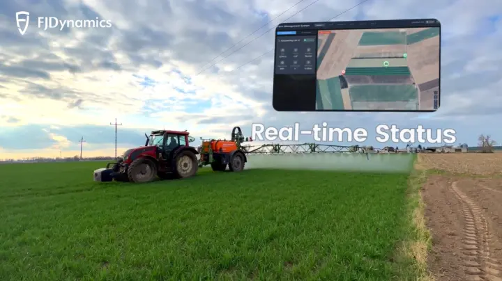 GPS guidance system screen showing a mapped field with precise rows for farming.