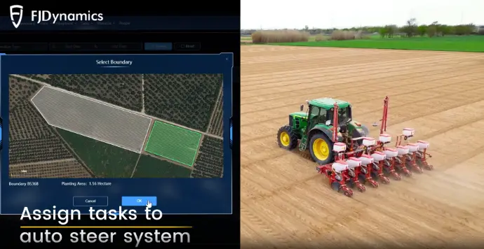 Close-up of a tractor GPS navigation display showing route and field data