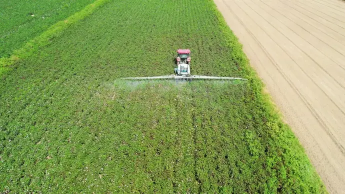 Aerial view of a precision-mapped farm field for efficient agriculture