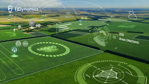 High-tech farmland with small farm management software concept