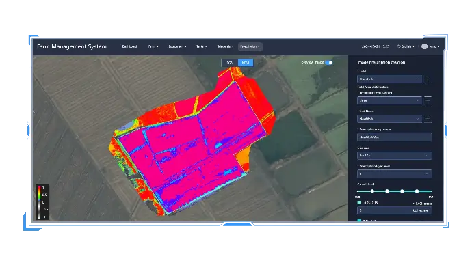 Agricultural management system displaying precision agriculture crop data and field information