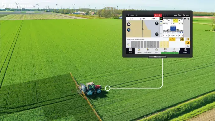 GPS auto-steering screen showing precision agriculture field operation route
