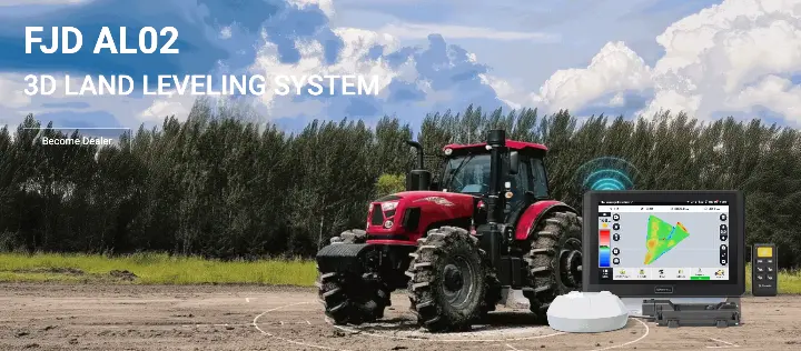 Tractor equipped with 3D land leveling system for efficient field management.