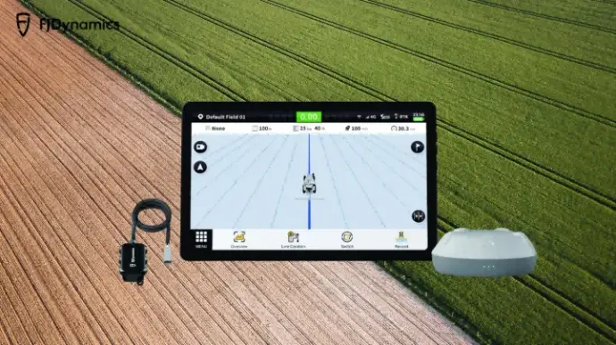 FJD AG1 Guidance System displayed on tablet with field in the background