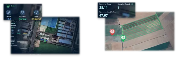 Agriculture app real-time tractor status with RTK and field lines