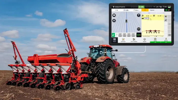 Tractor with precision seeder using GPS-based control system