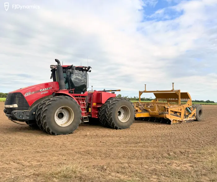 Large tractor on agricultural field