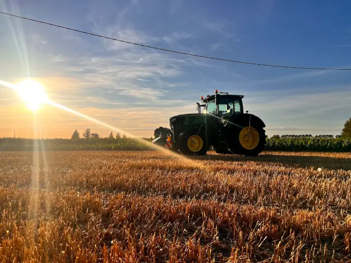 A tractor is working in the field
