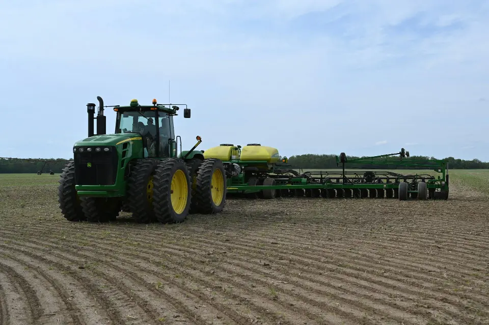 a tractor is working.