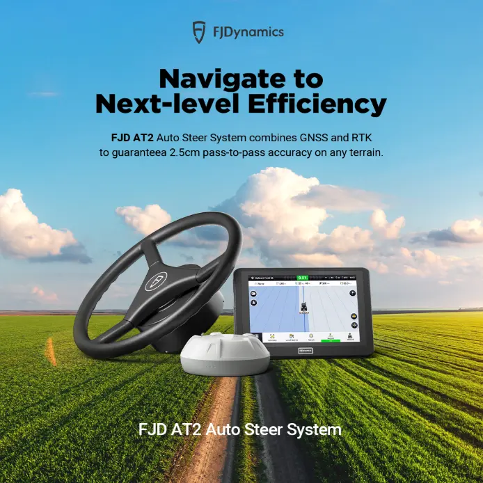 FJD AT2 auto steer system improving farming accuracy and efficiency