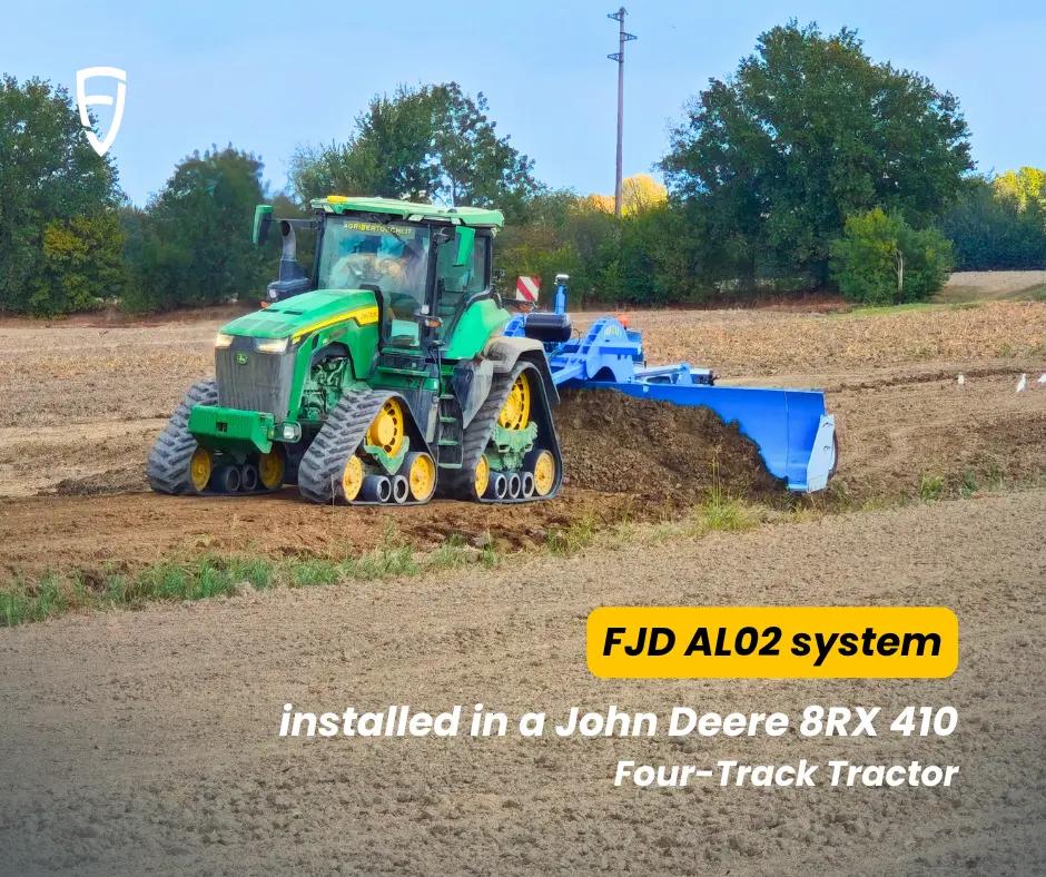 FJD AL02 system installed in a John Deere 8RX 410 Four-Track Tractor
